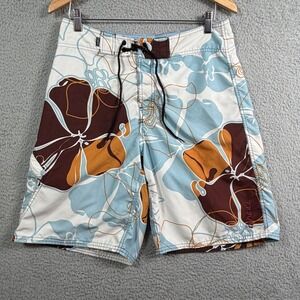 ONeill Mens Board Shorts Floral Print Blue Brown White Swim Trunks Size 32
